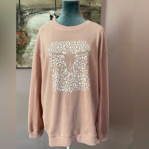 Women's Pink & White Steer Head Graphic Sweater